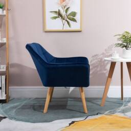 KORVIXA Blue Luxe Velvet-Feel Accent Chair w/ Wide Arms Slanted Back - Size: 100 cm x 100 cm - thumbnail 4