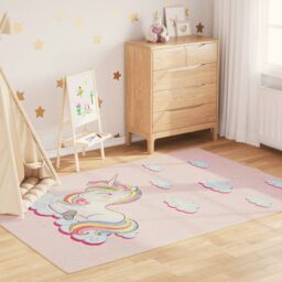 Berkfield Home Kids' Rug Pink 160x230 cm Unicorn Washable Anti Slip - Size: 100 cm diameter