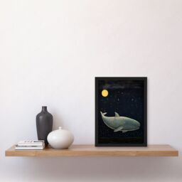 Artery8 Wall Art Print Whale Breach at Full Moon Reach for the Stars Conceptual Artwork Kids Bedroom Artwork Framed A4 in Black - thumbnail 2