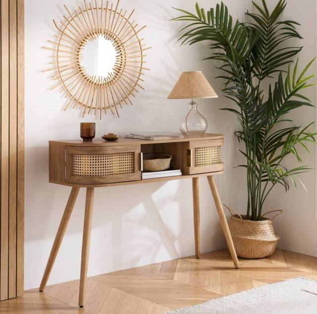 Birlea Rattan Console Table Sark Hall Table Dressing Table in Beige - Size: 1 Pack - image 1
