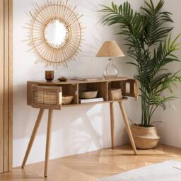 Birlea Rattan Console Table Sark Hall Table Dressing Table in Beige - Size: 1 Pack - thumbnail 2