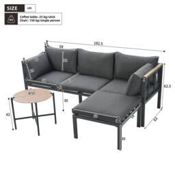 BTM Garden Furniture Set with Corner Sofa, Coffee Table & Footstool in Grey - thumbnail 6