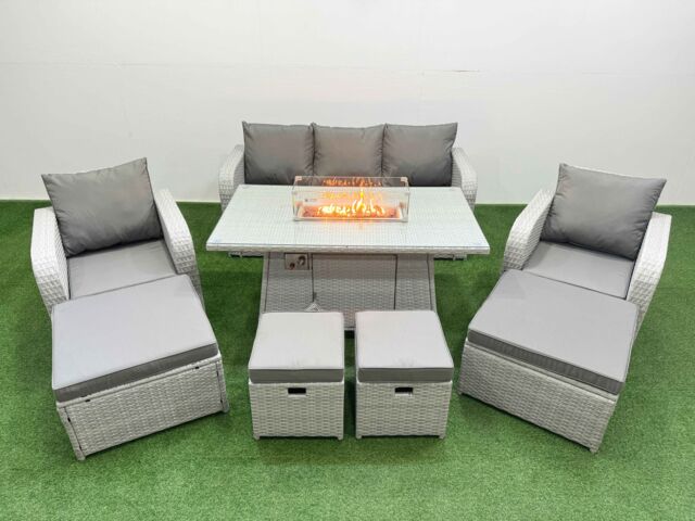 Fimous Rattan Lounge Sofa Set 9 Seater Outdoor Garden Furniture Set in Light Grey - image 1