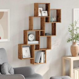 Berkfield Home Wall Cube Shelf Old Wood 90x15x119.5 cm Engineered Wood in Brown - thumbnail 3