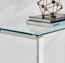 FurnitureboxUK Miami Modern Rectangular Clear Glass Console Table with Square Silver Chrome Metal Legs for Minimalist Living Room or Hallway - thumbnail 3