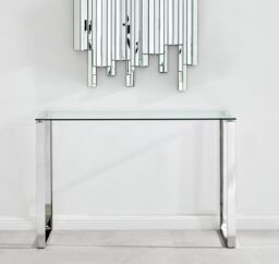 FurnitureboxUK Miami Modern Rectangular Clear Glass Console Table with Square Silver Chrome Metal Legs for Minimalist Living Room or Hallway - thumbnail 2