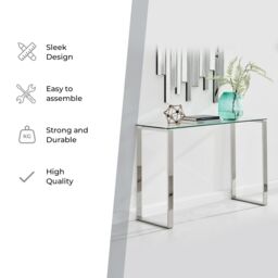 FurnitureboxUK Miami Modern Rectangular Clear Glass Console Table with Square Silver Chrome Metal Legs for Minimalist Living Room or Hallway - thumbnail 5