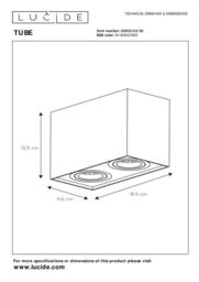Lucide 'TUBE' Dimmable Surface Mounted Rectangle Ceiling Spotlight 2xGU10 in Black - thumbnail 6