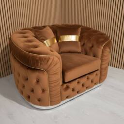 Stratus Interiors Ambassador Sofa Chesterfield Toronto Gold Trim Plush Velvet No Frills in Light Tan - thumbnail 1