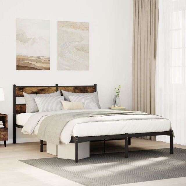 Berkfield Home Metal Bed Frame without Mattress Smoked Oak 135x190 cm Double in Brown - image 1