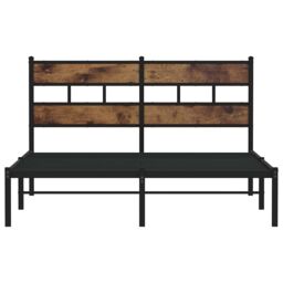 Berkfield Home Metal Bed Frame without Mattress Smoked Oak 135x190 cm Double in Brown - thumbnail 4