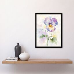 "Artery8 Single Purple Pansy Simple Floral Watercolour Framed Art Print - Size: W12"" x H16""" - thumbnail 4