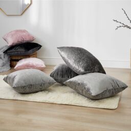 OHS Luxury Crushed Velvet Set of 4 Filled Cushions & Covers in Silver - thumbnail 2
