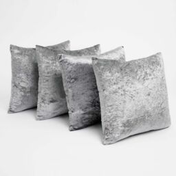 OHS Luxury Crushed Velvet Set of 4 Filled Cushions & Covers in Silver - thumbnail 3