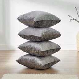 OHS Luxury Crushed Velvet Set of 4 Filled Cushions & Covers in Silver