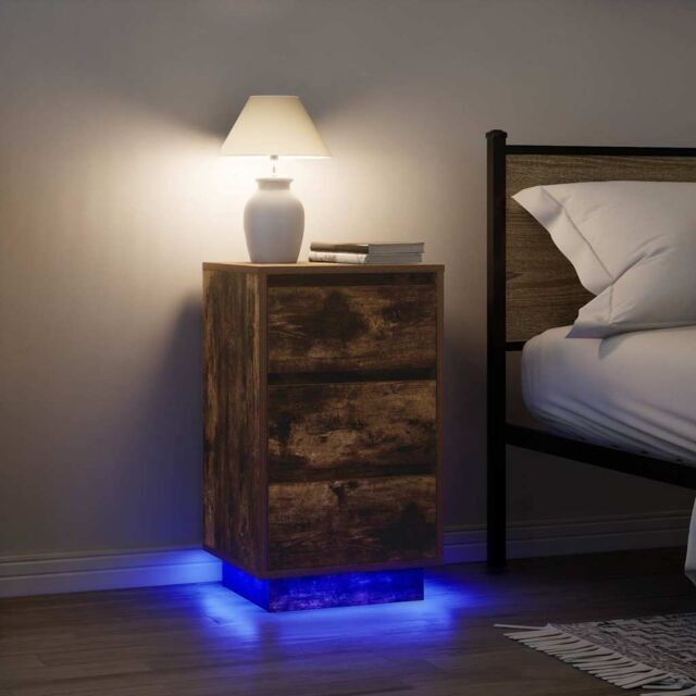 Berkfield Home Bedside Cabinet with LED Lights¬†Smoked Oak 38x34x65 cm - Size: 38 x 34 x 65 cm - image 1