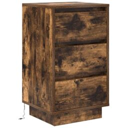 Berkfield Home Bedside Cabinet with LED Lights¬†Smoked Oak 38x34x65 cm - Size: 38 x 34 x 65 cm - thumbnail 3
