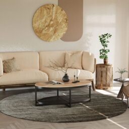 EONLION Good Looking Coffee Table with Metal Shelf Heavy Duty Durable in Beige - thumbnail 5