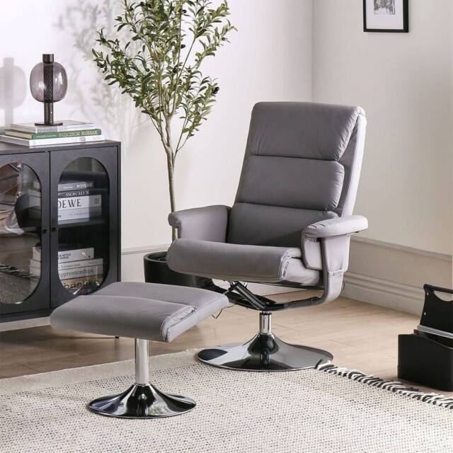 Wyld and Coco Matt Grey Faux Leather Recliner Armchair with Heated 5-Point Massage - image 1