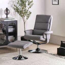 Wyld and Coco Matt Grey Faux Leather Recliner Armchair with Heated 5-Point Massage - thumbnail 1