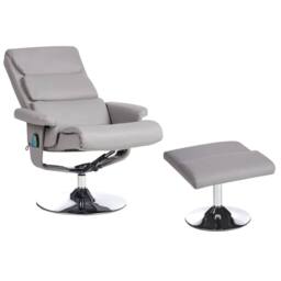 Wyld and Coco Matt Grey Faux Leather Recliner Armchair with Heated 5-Point Massage - thumbnail 2
