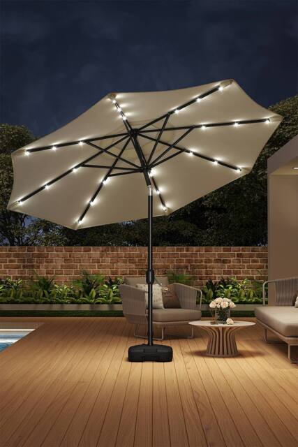 Living and Home Outdoor Solar 24 LED Lights Patio with Crank for Patio Market with Base in Beige