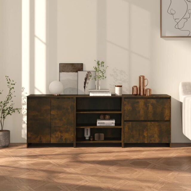 Berkfield Home 3 Piece Sideboard Smoked Oak Engineered Wood in Brown - image 1