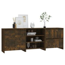 Berkfield Home 3 Piece Sideboard Smoked Oak Engineered Wood in Brown - thumbnail 6