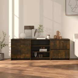 Berkfield Home 3 Piece Sideboard Smoked Oak Engineered Wood in Brown - thumbnail 1