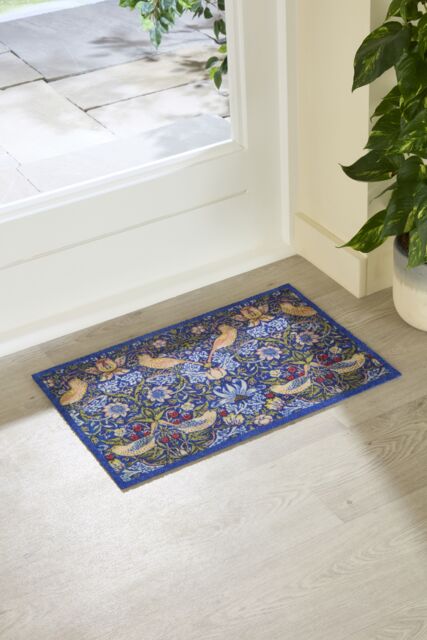 Artsy Mats William Morris Strawberry Thief Indoor Washable Doormat 60x40cm in Blue - Size: 40 cm x 60 cm - image 1