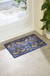 Artsy Mats William Morris Strawberry Thief Indoor Washable Doormat 60x40cm in Blue - Size: 40 cm x 60 cm - thumbnail 1