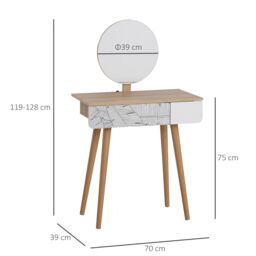HOMCOM Wooden Compact Dressing Table Drawer Mirror 4 Legs Table Top Bedroom in Light Brown - thumbnail 3