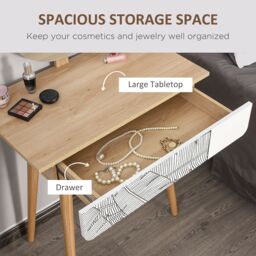 HOMCOM Wooden Compact Dressing Table Drawer Mirror 4 Legs Table Top Bedroom in Light Brown - thumbnail 6