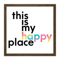 "Artery8 Wall Art Print My Happy Place Rainbow Quote Square Framed Picture 16X16 Inch in Brown - Size: W16"" x H16""" - thumbnail 1