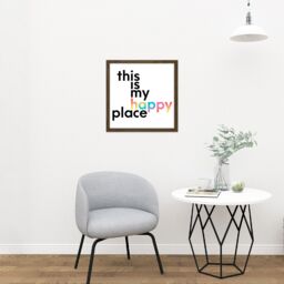 "Artery8 Wall Art Print My Happy Place Rainbow Quote Square Framed Picture 16X16 Inch in Brown - Size: W16"" x H16""" - thumbnail 2