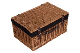 Red Hamper Wicker 51cm Double Steamed Picnic Basket with Cotton Lining in Black - thumbnail 4