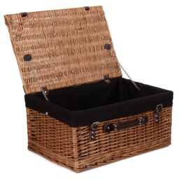 Red Hamper Wicker 51cm Double Steamed Picnic Basket with Cotton Lining in Black