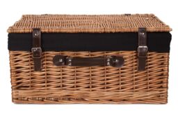 Red Hamper Wicker 51cm Double Steamed Picnic Basket with Cotton Lining in Black - thumbnail 3