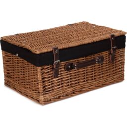 Red Hamper Wicker 51cm Double Steamed Picnic Basket with Cotton Lining in Black - thumbnail 2