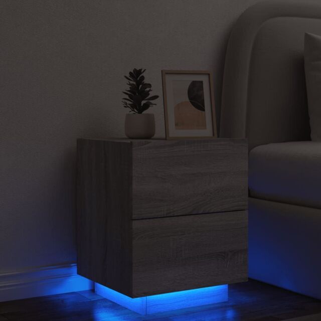 Berkfield Home Bedside Cabinet with LED Lights Grey Sonoma Engineered Wood - image 1