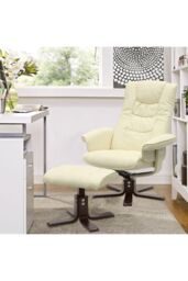 Living and Home PU Leather Swivel Chair Recliner Armchair With Footstool in Beige - thumbnail 2