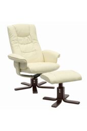 Living and Home PU Leather Swivel Chair Recliner Armchair With Footstool in Beige - thumbnail 5