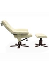 Living and Home PU Leather Swivel Chair Recliner Armchair With Footstool in Beige - thumbnail 4