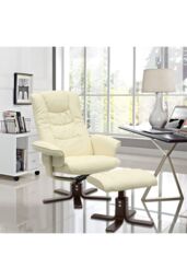 Living and Home PU Leather Swivel Chair Recliner Armchair With Footstool in Beige