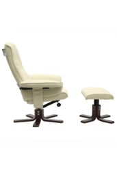 Living and Home PU Leather Swivel Chair Recliner Armchair With Footstool in Beige - thumbnail 3