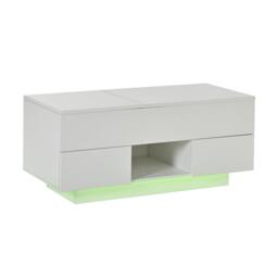 BTM Lift Top Coffee Table LED Drawers High Gloss Sofa Side Table in White - thumbnail 9
