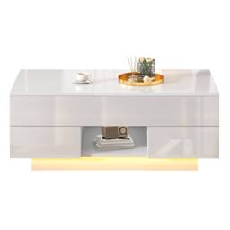 BTM Lift Top Coffee Table LED Drawers High Gloss Sofa Side Table in White - thumbnail 8