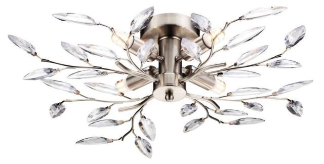 Happy Homewares Modern Birch 4 Bulb Ceiling Light with Acrylic Leaves in Metallic Silver - image 1