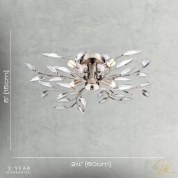 Happy Homewares Modern Birch 4 Bulb Ceiling Light with Acrylic Leaves in Metallic Silver - thumbnail 3