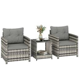 OUTSUNNY Rattan Garden Furniture Bistro Set with Cushion in Grey - thumbnail 2